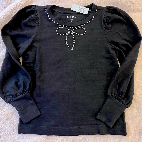 NWT LOFT Sparkle Bow Black Pullover Sweater Size SP - Picture 2 of 7
